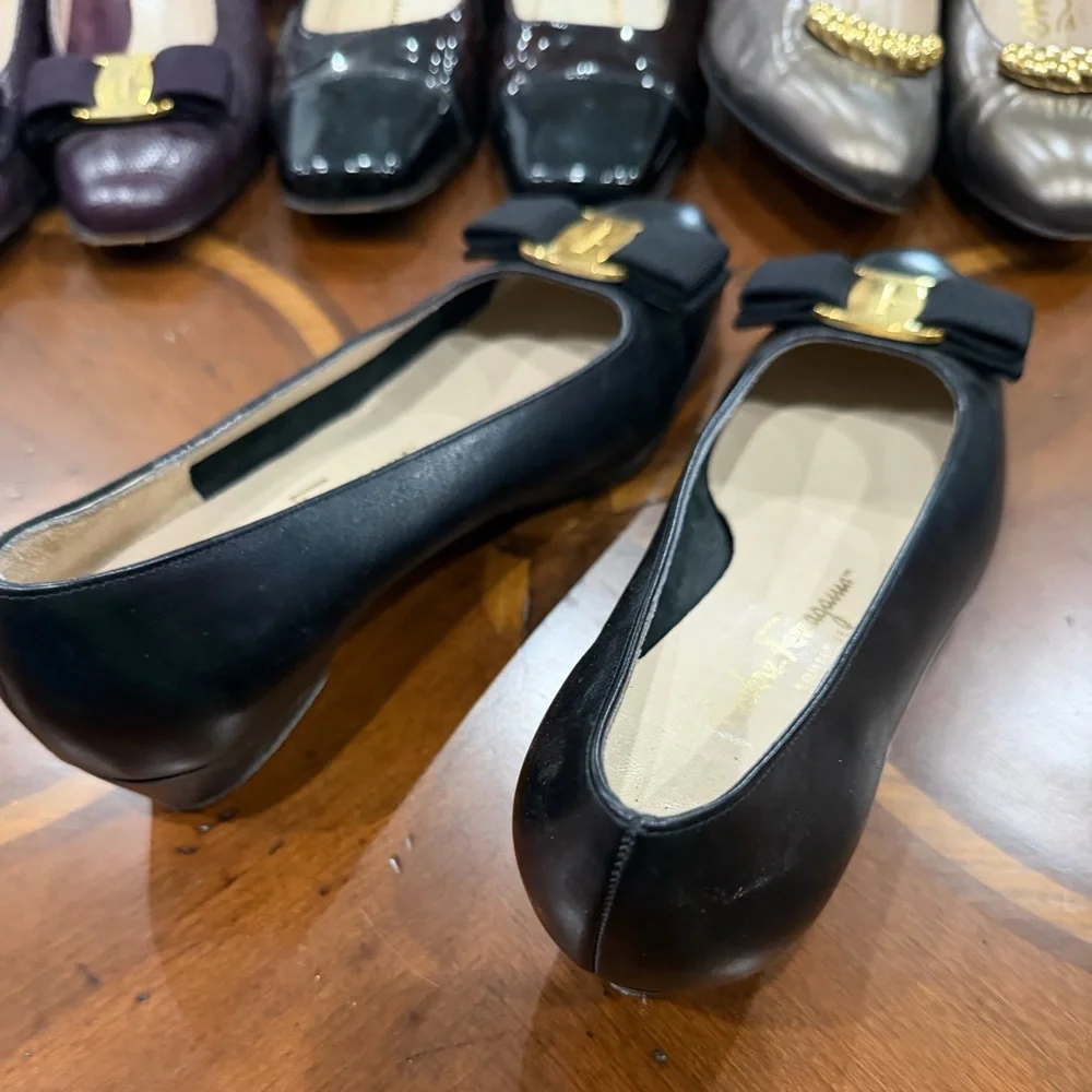 Salvatore Ferragamo Black Flats with Gold‎ Buckle